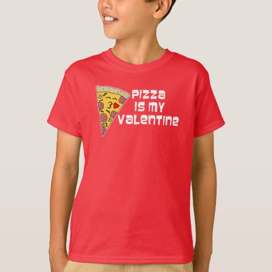 Pizza is mijn Valentijn Cartoon Pizza T-shirt (Voorkant)
