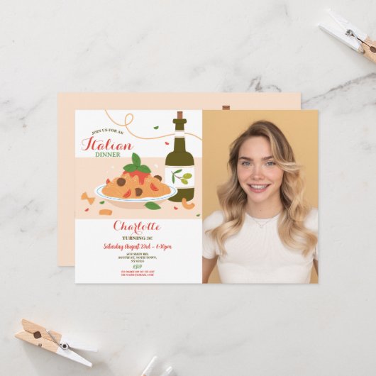 Pizza Italiaans Diner Verjaardagsfeestfoto Kaart (Voorkant / Achterkant in situ)