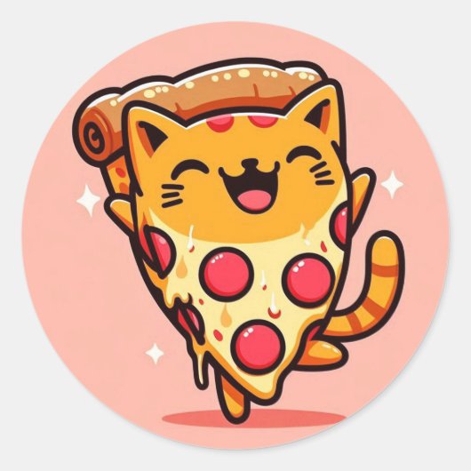 Pizza kat cartoon ronde sticker (Voorkant)