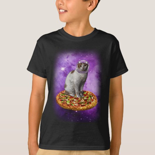 Pizza kat in de ruimte - australisch kosmisch ontw t-shirt (Voorkant)