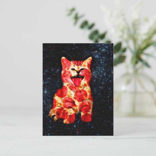 Pizza-kat in de ruimte briefkaart (Staand voorkant)