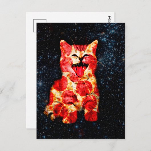 Pizza-kat in de ruimte briefkaart (Voorkant / Achterkant)