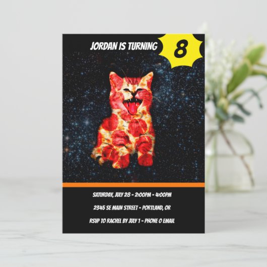 Pizza-kat in de ruimte kaart (Staand voorkant)