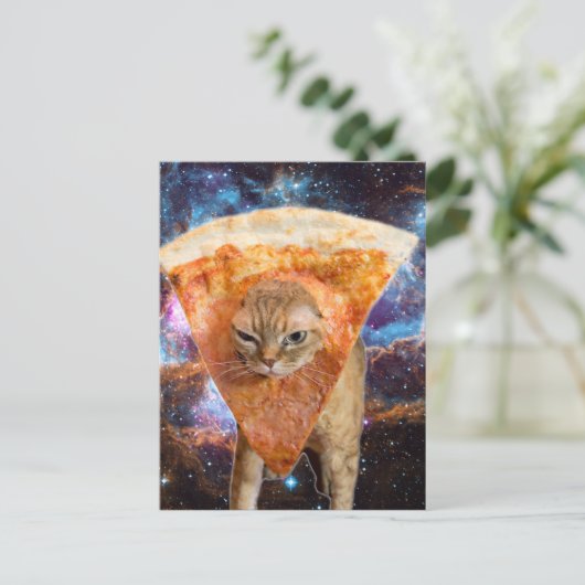 Pizza kat in ruimtesegment briefkaart (Staand voorkant)