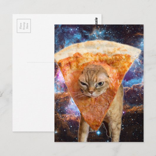 Pizza kat in ruimtesegment briefkaart (Voorkant / Achterkant)