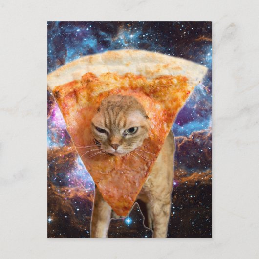 Pizza kat in ruimtesegment briefkaart (Voorkant)