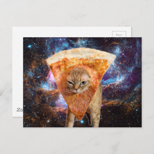 Pizza kat in ruimtesegment briefkaart (Voorkant / Achterkant)