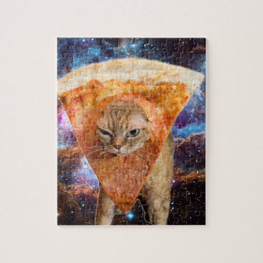 Pizza kat in ruimtesegment legpuzzel (Verticaal)