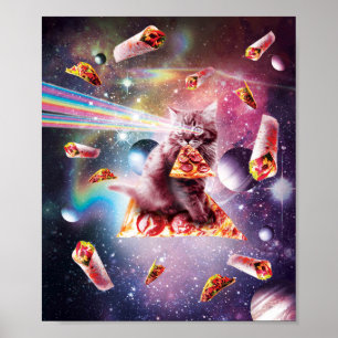 Pizza-kat voor de buitenruimte - regenbooglaser, T Poster