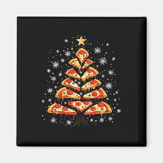 Pizza Kerstboom Fastfood Kerstmis voor mannen Vrou Magneet (Voorkant)