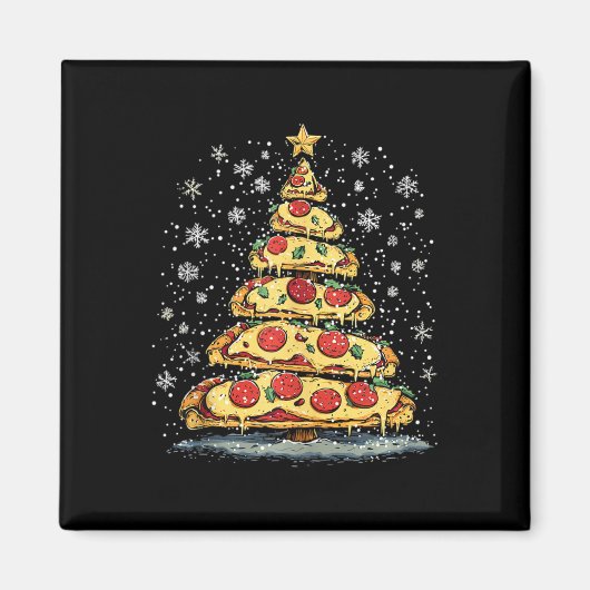 Pizza Kerstboom Fastfood Kerstmis voor mannen Vrou Magneet (Voorkant)