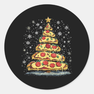 Pizza Kerstboom Fastfood Kerstmis voor mannen Vrou Ronde Sticker