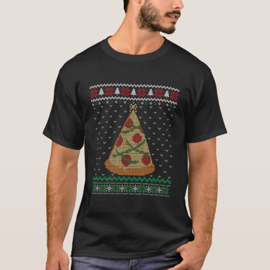 Pizza kerstboom Funny Xmas Lights Boys Ugly S T-shirt (Voorkant)