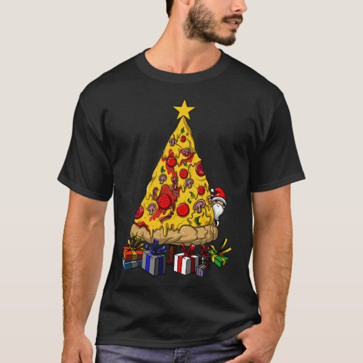 Pizza Kerstboom Grappig Feest T-Shirt (Voorkant)