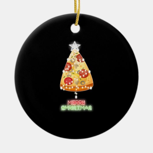 Pizza Kerstboom Lichten Xmas Gamer Keramisch Ornament (Voorkant)