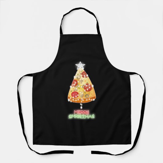 Pizza Kerstboom Lichten Xmas Gamer Schort (Voorkant)