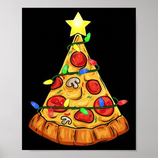 Pizza Kerstboom Lights Fun Boys Kinder Xmas Poster (Voorkant)