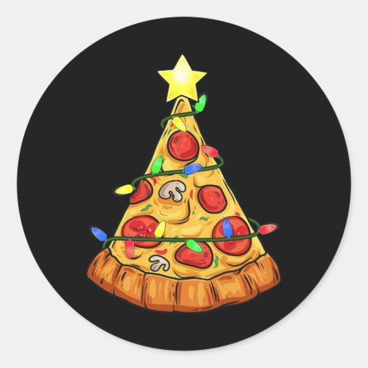 Pizza Kerstboom Lights Fun Boys Kinder Xmas Ronde Sticker (Voorkant)