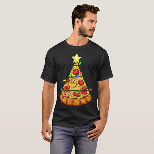 Pizza Kerstboom Lights Fun Boys Kinder Xmas T-shirt (Voorkant volledig)