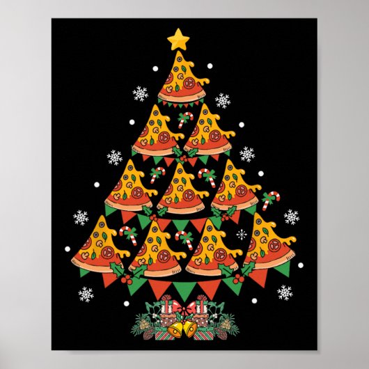 Pizza Kerstboom Pizza Fastfood Liefhebber Kerstmis Poster (Voorkant)