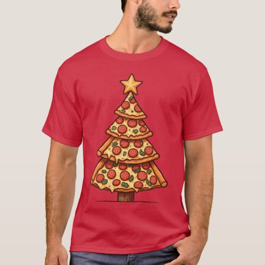 Pizza Kerstboom vrienden T-shirt (Voorkant)