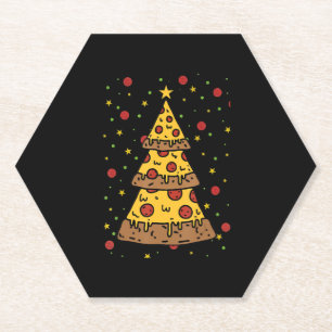 Pizza Kerstboomverlichting Kerst mannen Jongens Kartonnen Onderzetters