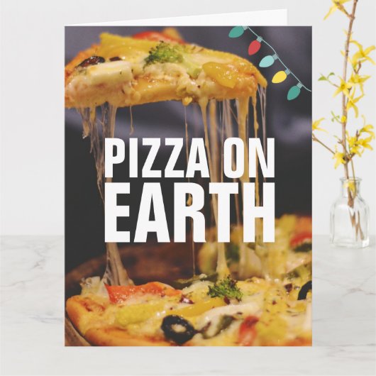 PIZZA KERSTMIS FUNNY Wenskaart Kaart (Gele Bloem)
