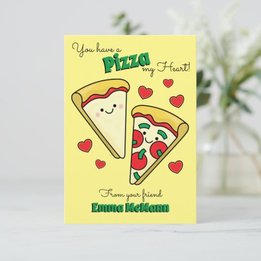 Pizza Kinder Classroom Valentijnen Kaarten (Staand voorkant)