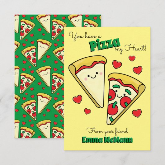 Pizza Kinder Classroom Valentijnen Kaarten (Voorkant / Achterkant)