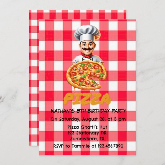 Pizza Kinder’ verjaardagsfeestje Kaart (Voorkant / Achterkant)