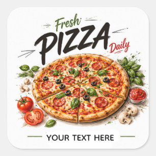 Pizza Kitchen Logo Aangepast Restaurant Merk Vierkante Sticker