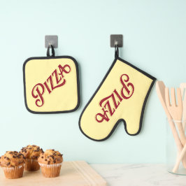 Pizza Klassieke Script Lettering Italiaans Eten Fe Ovenwant & Pannenlap Set