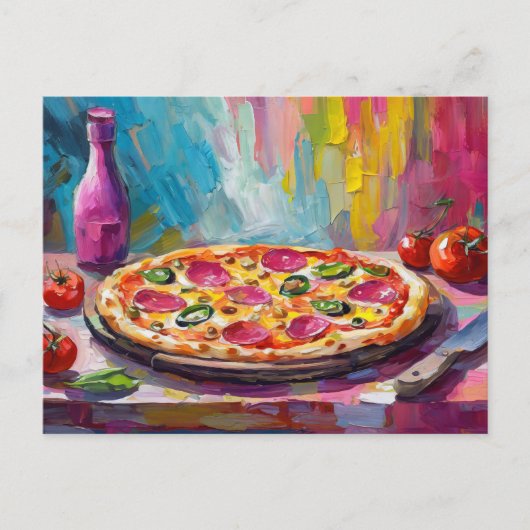 Pizza Kleurrijke Moderne Abstracte Kunst Briefkaart (Voorkant)