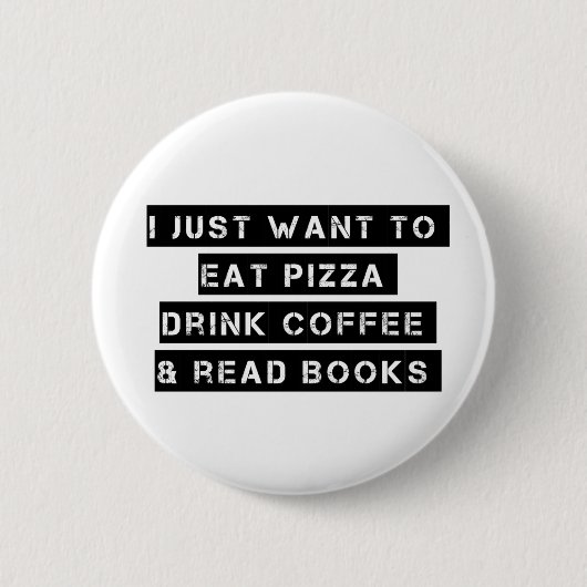 Pizza, koffie en boeken ronde button 5,7 cm (Voorkant)