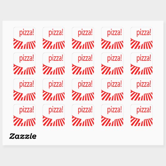 pizza! : komische bel vierkante sticker (Vel)