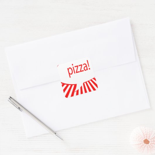 pizza! : komische bel vierkante sticker (Envelop)