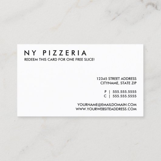 pizza. kortingskaartje (Achterkant)