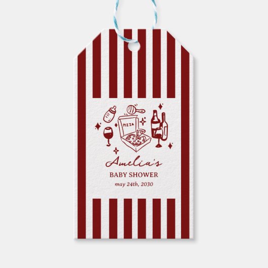 Pizza krabbel speciale bezorging babyfeestje cadeaulabel (Voorkant)