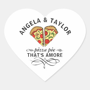Pizza Liefde Paar Gepersonaliseerde Trendy Hart Sticker