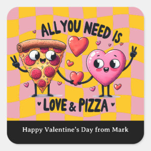 Pizza Liefde Valentijnsdag School Favor Vierkante Sticker