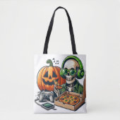 Pizza-liefhebbend skelet: Gaming, Cheese Overload, Tote Bag (Voorkant)