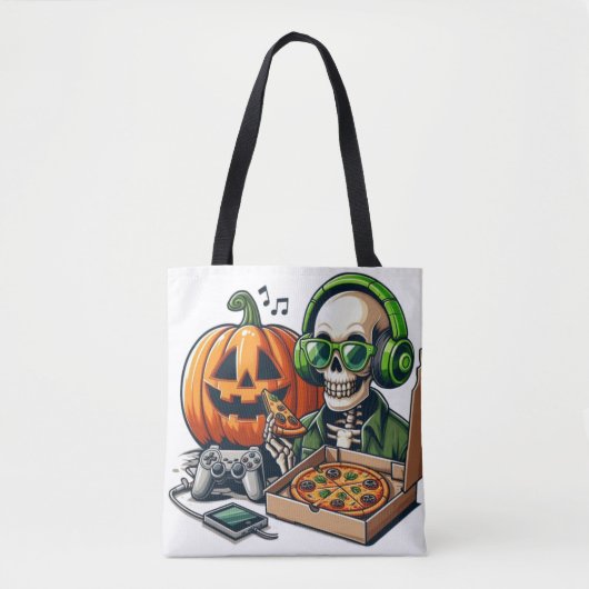 Pizza-liefhebbend skelet: Gaming, Cheese Overload, Tote Bag (Voorkant)