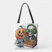 Pizza-liefhebbend skelet: Gaming, Cheese Overload, Tote Bag (Achterkant)