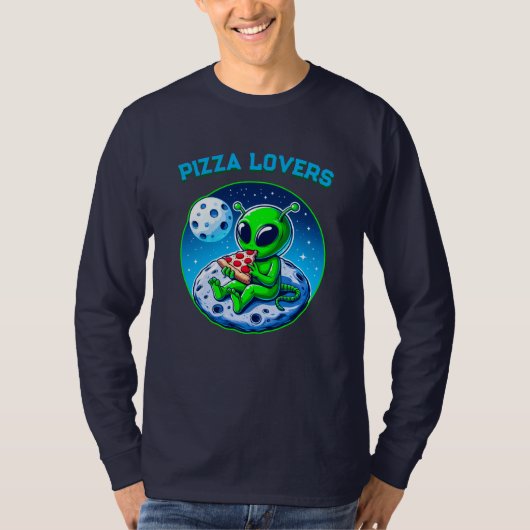 Pizza-liefhebbende alien op de maan | Fun Cosmic T-shirt (Voorkant)