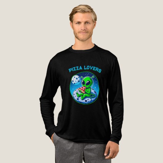 Pizza-liefhebbende alien op de maan | Fun Cosmic Tri-Blend Shirt (Voorkant)