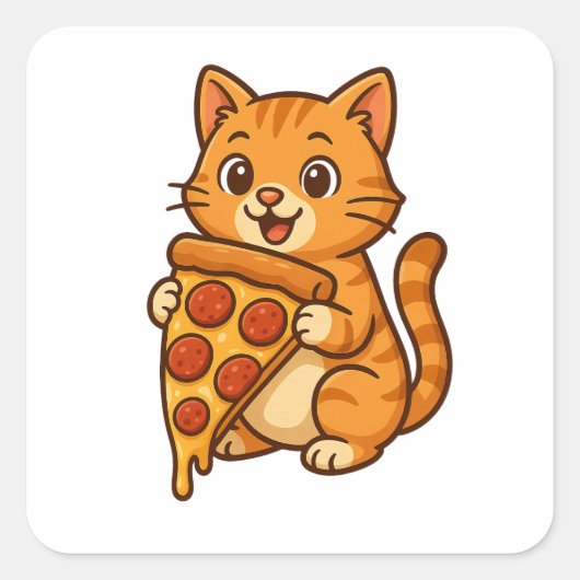 Pizza-liefhebbende Cat Sticker - Funny Kawaii Food (Voorkant)