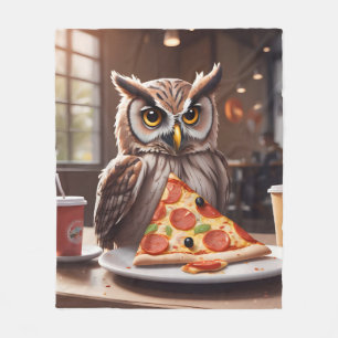 Pizza-liefhebbende uil in café fleece deken
