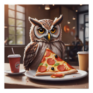 Pizza-liefhebbende uil in café perfect poster