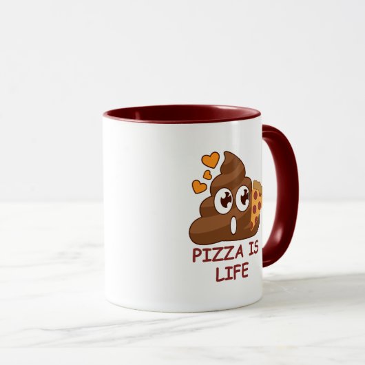 Pizza Life Poop Emoji Mok (Voorkant rechts)