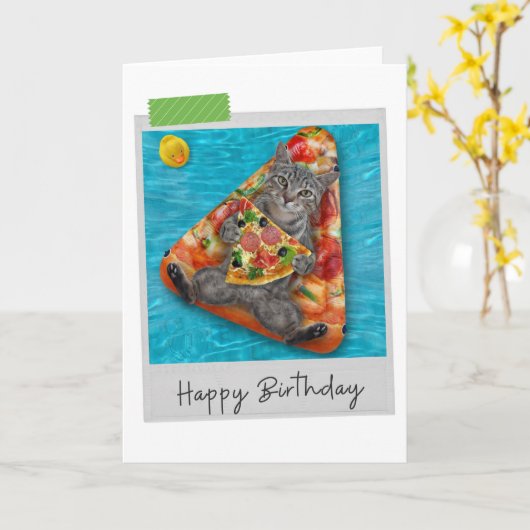 Pizza Lilo Tabby Cat Funny Birthday Card Kaart (Gele Bloem)